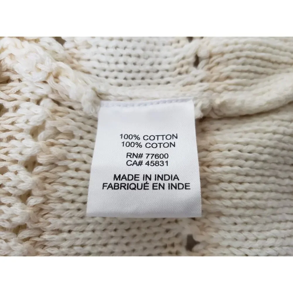 Y2K Chaser Womens Pullover Sweater Size XL Fringe Chunky Knit Ivory Boho Hippie